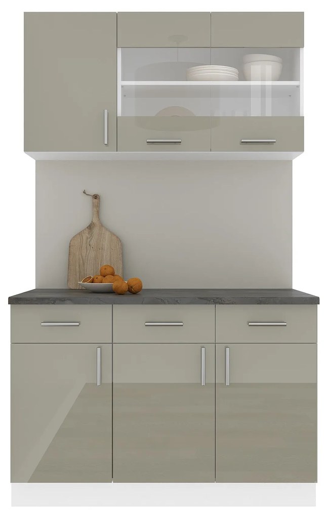 Set Bucatarie Karo V3, Gri Lucios/Alb, MDF, Blat Thermo 28 mm, L 120 cm