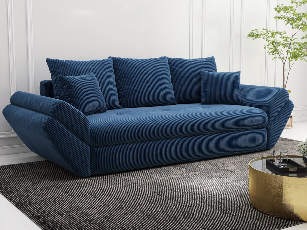 Canapea extensibilă dumonde cu ladă de depozitare si sezut confortabil din spuma high-density, Loana Zoom Blue 250x100 cm