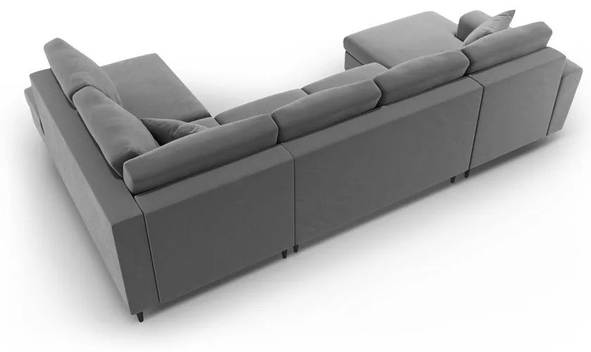 Colțar gri deschis extensibil, cu spațiu de depozitare cu tapițerie din catifea (cu colț pe partea dreaptă-în formă de "U") Kyoto – Cosmopolitan Design