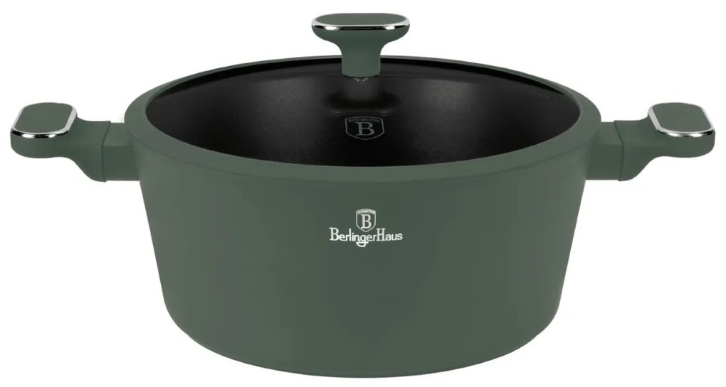 Oală cu capac 28 cm, 6.1L – Berlinger Haus Green Matte Collection BH 8202, verde, cu strat antiaderent din titan, design modern, compatibilă cu toate