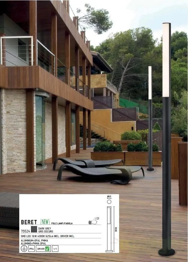 Stalp exterior IP54, LED H-180cm Beret 75524