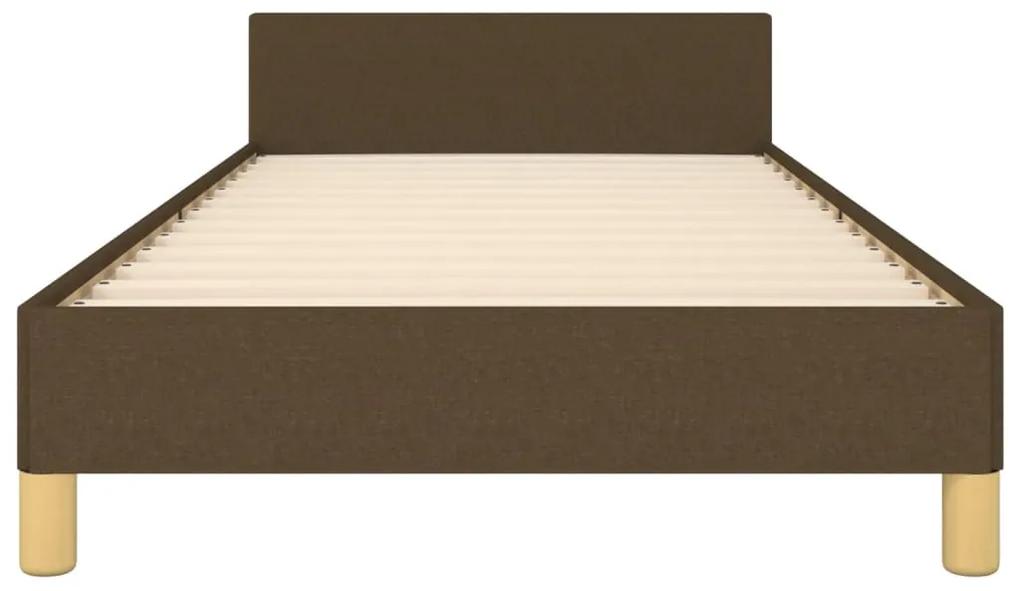 Cadru de pat cu tablie, maro inchis, 90x190 cm, textil Maro inchis, 90 x 190 cm, Benzi orizontale