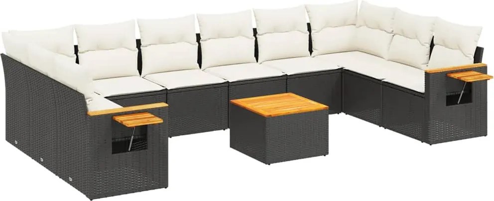 vidaXL Set canapele de grădină cu perne, 11 piese, negru, poliratan