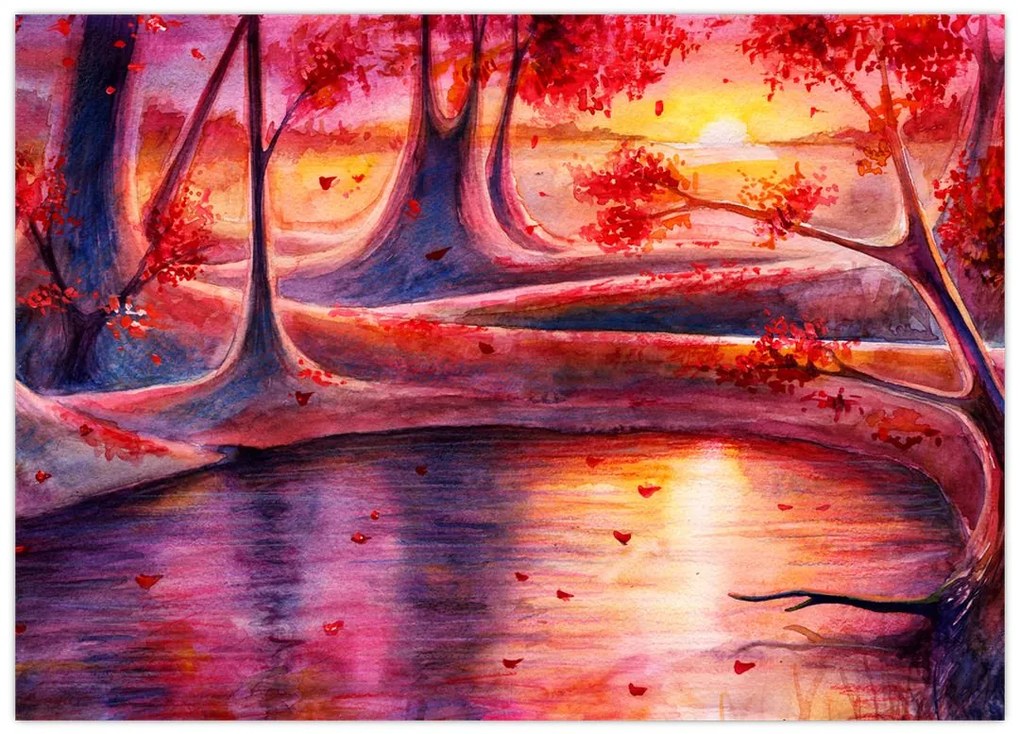 Tablou pe sticlă cu pădurea fermecată (70x50 cm)