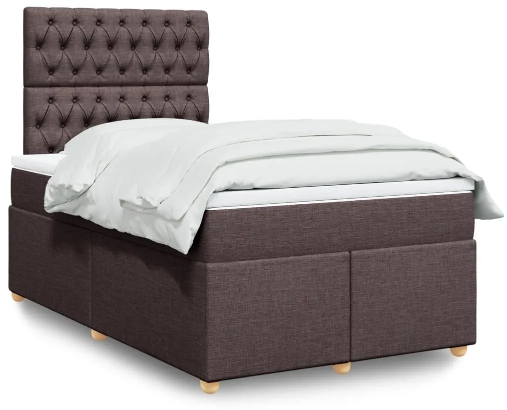 vidaXL Pat box spring cu saltea, maro închis, 120x200 cm, textil