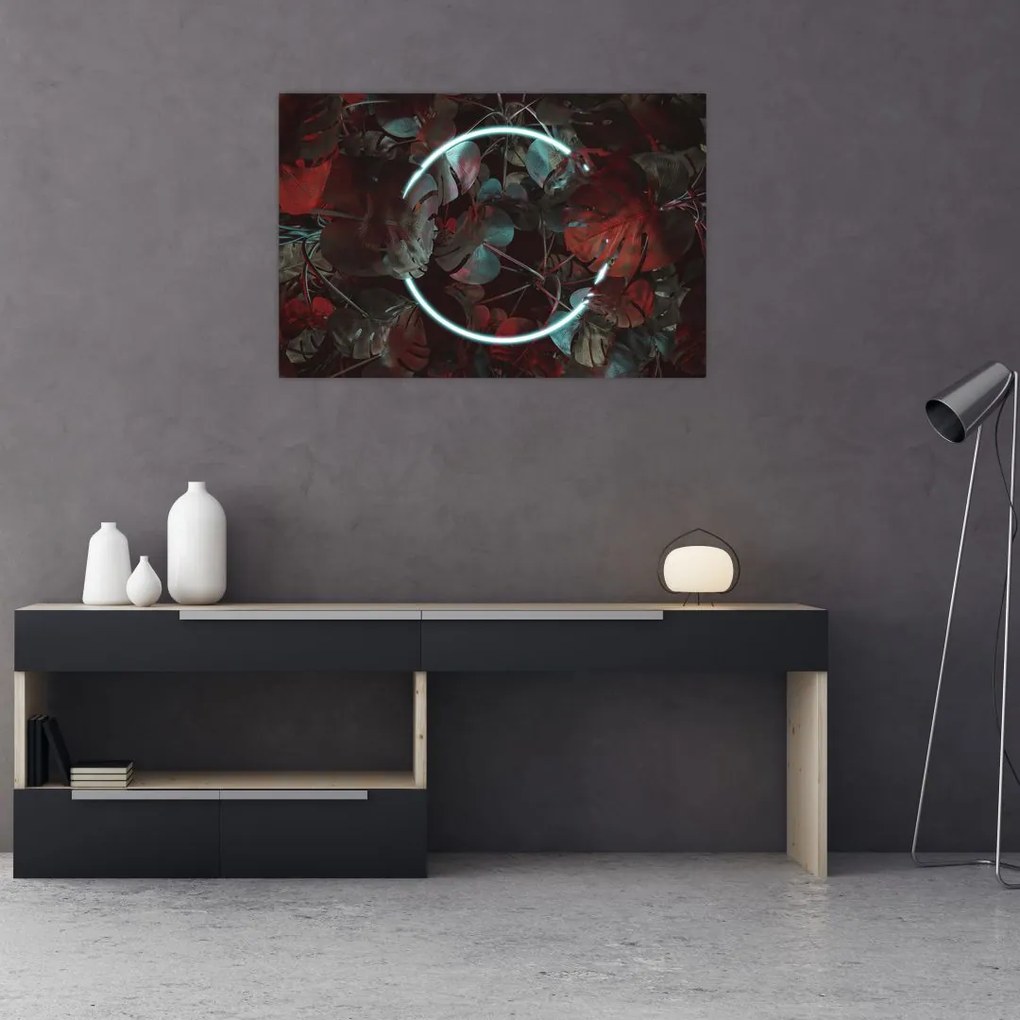 Tablou - Cerc de neon între palmieri (90x60 cm)