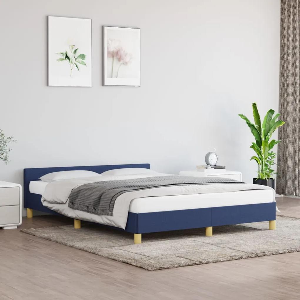 347421 vidaXL Cadru de pat cu tăblie, albastru, 140x200 cm, textil