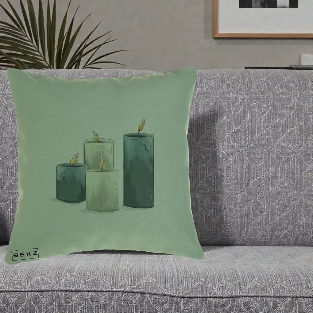 Perna Decorativa Lumanari Hygge Alb-Verde, 40x40 cm, Verde, Husa Detasabila, Perna Inclusa, BEKZ®