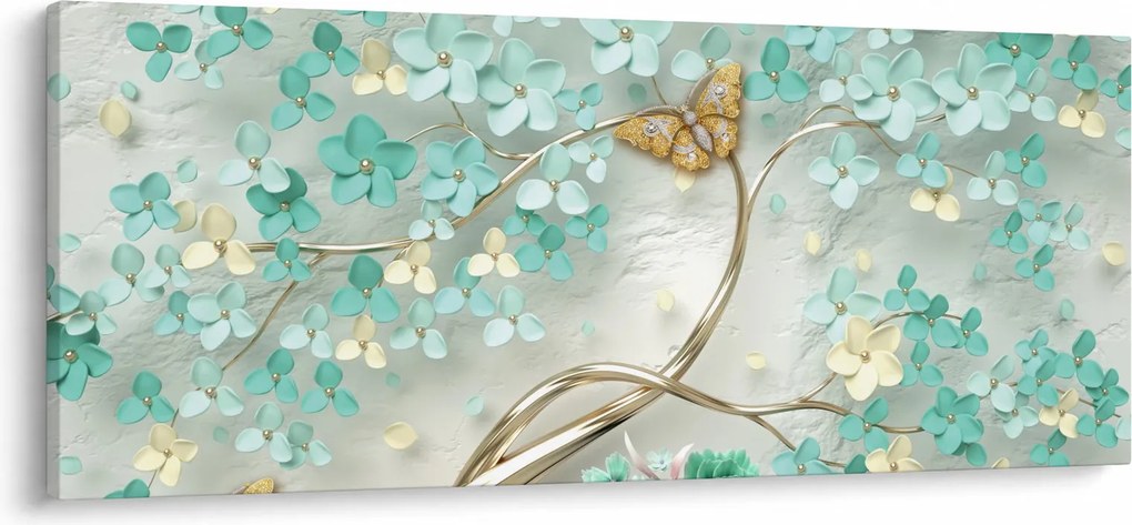 Tablou cu flori și fluturi (120x50 cm)