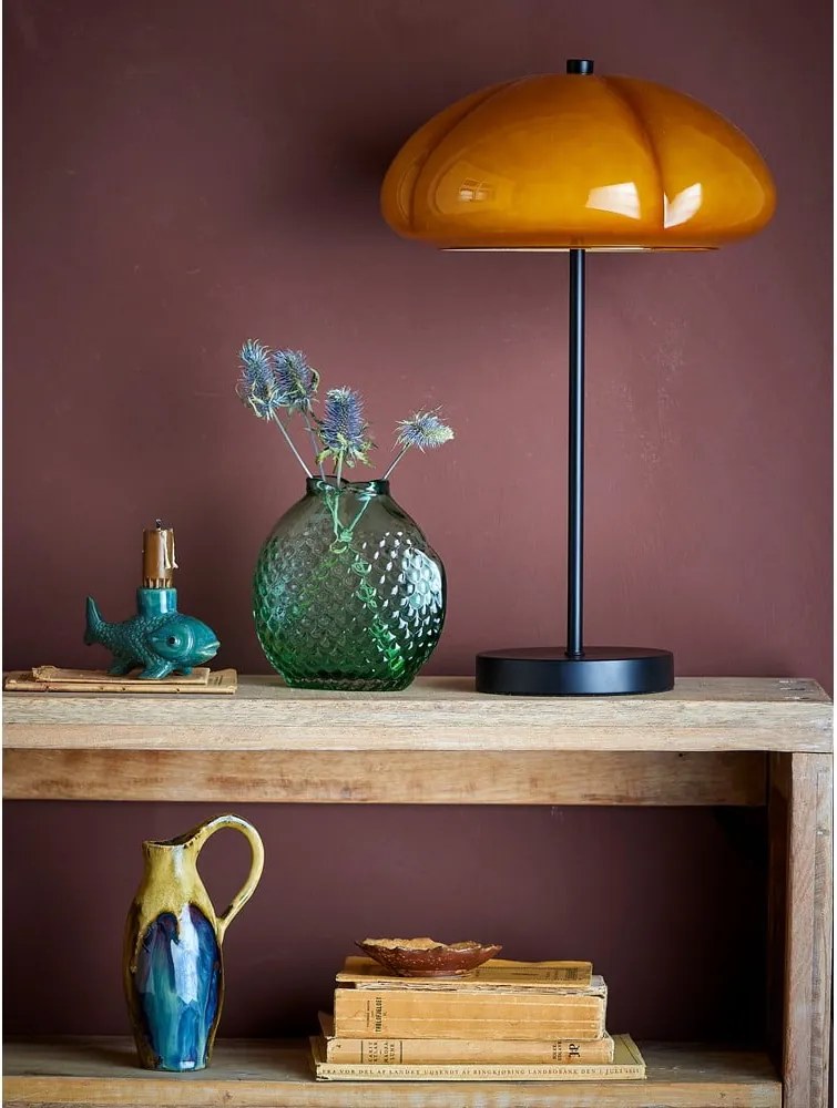 Veioză galben ocru cu abajur din sticlă (înălțime 46,5 cm) Kinoko – Bloomingville