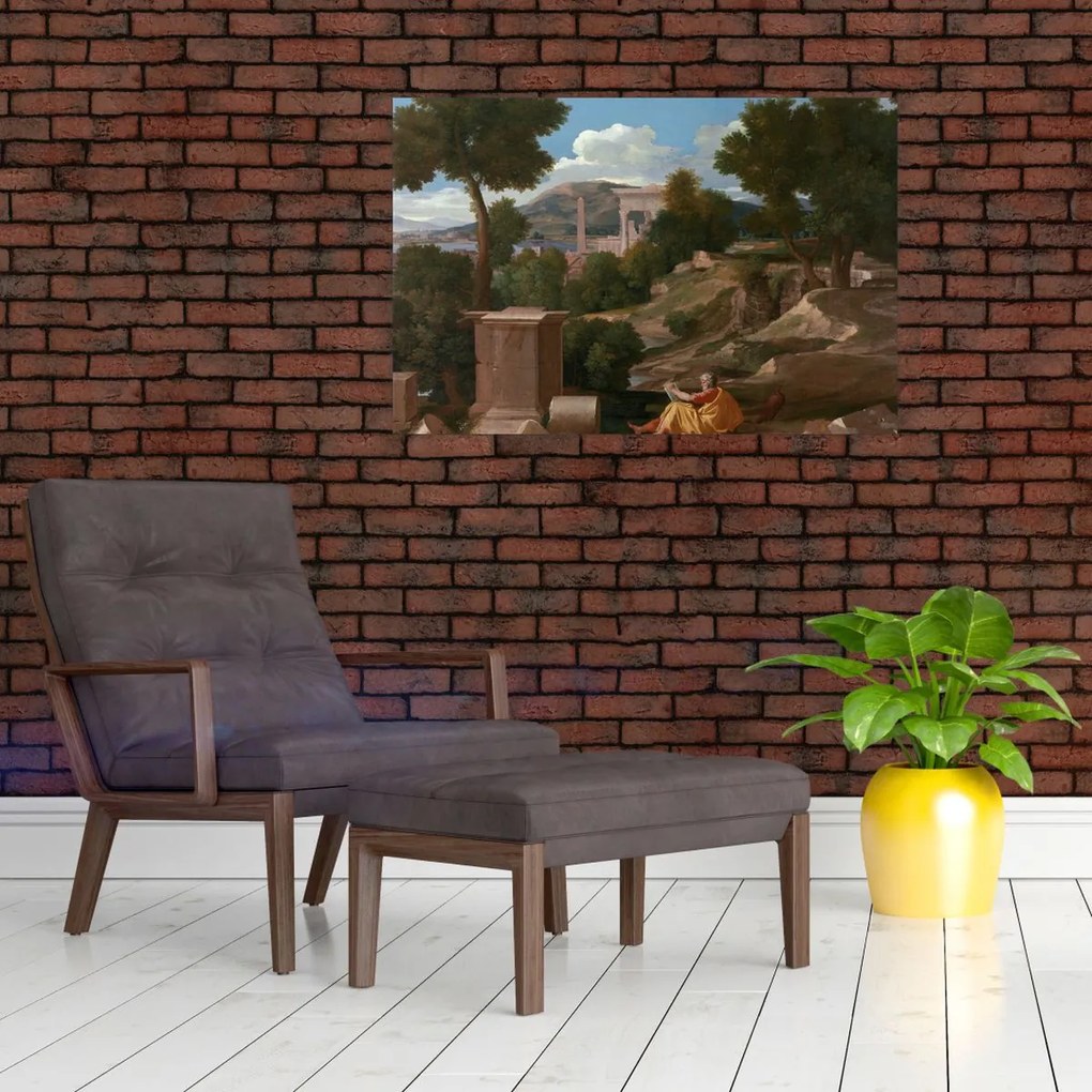 Tablou - Nicolas Poussin, Landscape with Saint John on Patmos, reproducere (90x60 cm)