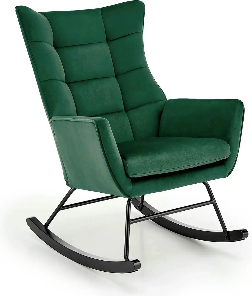 Scaun balansoar tapitat BAZALTO, verde/negru, stofa catifelata, 70x90x