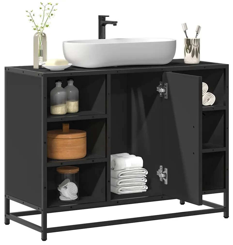 vidaXL Dulap chiuveta de baie, negru, 80x33x60 cm, lemn compozit