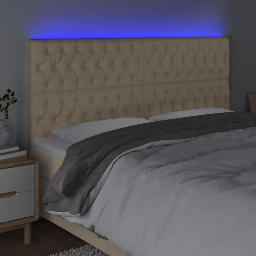 Tablie de pat cu LED, crem, 200x7x118 128 cm, textil 1, Crem, 200 x 7 x 118 128 cm