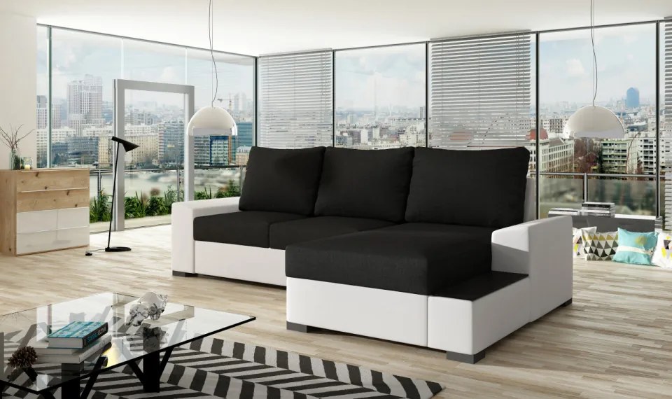 Coltar extensibil, cu spatiu pentru depozitare, 245x160x90 cm, Negro R02, Eltap (Culoare: Gri deschis texturat / Alb)