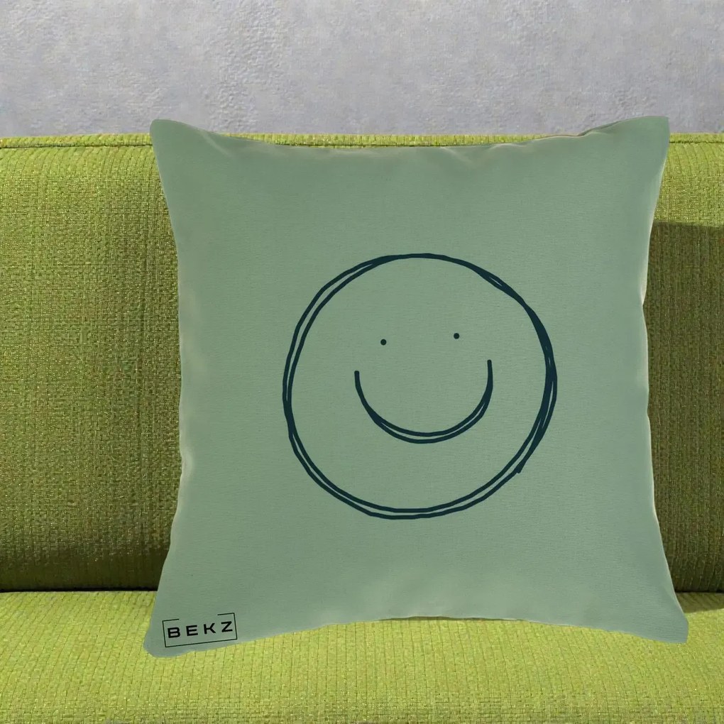Perna Decorativa Smile Desen Minimalist, 40x40 cm, Verde, Husa Detasabila, Perna Inclusa, BEKZ®