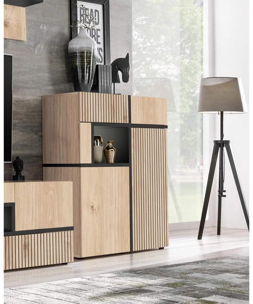 Vitrină Carlyn WSN (hikora jackson + negru (cu iluminat LED). 1097594