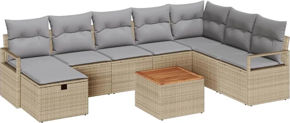vidaXL Set de canapele pentru grădină cu pernă 9 pcs Bej Rattan poli