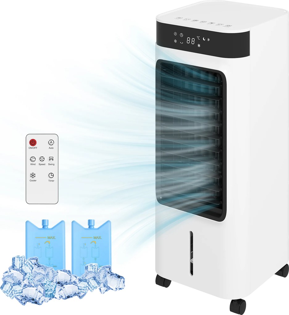 HOMCOM Climatizator Evaporativ 3 în 1 cu Rezervor de 7 L Oscilație 48° 3 Viteze 3 Moduri Temporizator 24h Alb | Aosom Romania