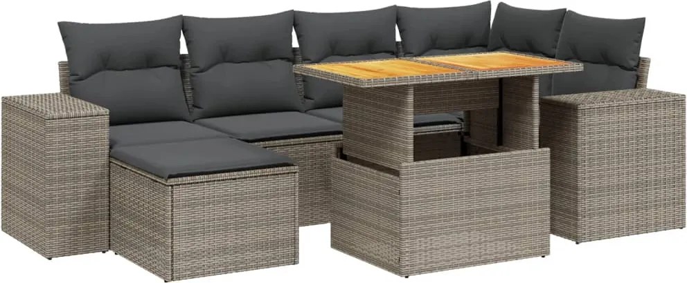 vidaXL Set canapele de grădină, 7 piese, cu perne, gri, poliratan