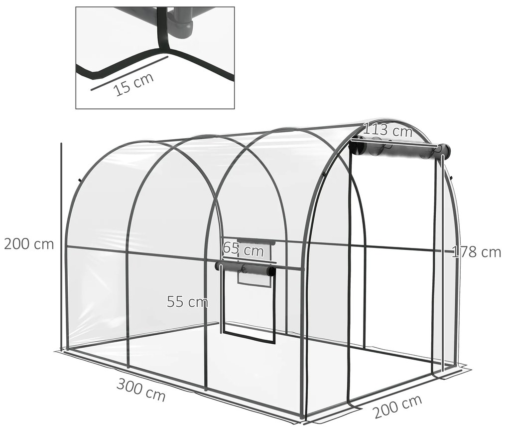 Outsunny Sera 3 x 2 x 2m cu Usa Rulanta si Fereastra, Transparent | Aosom Romania