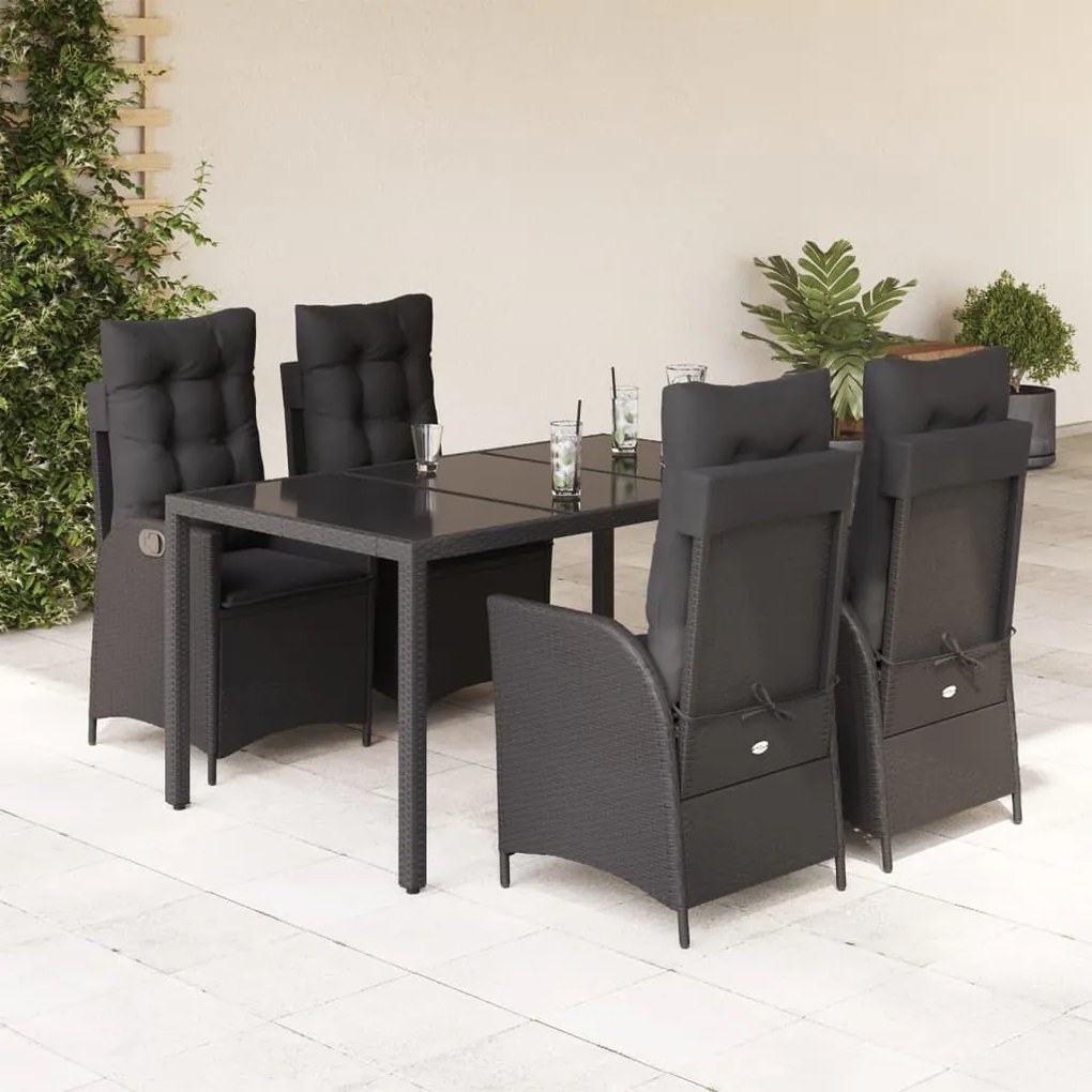 3213070 vidaXL Set mobilier de grădină cu perne, 5 piese, negru, poliratan