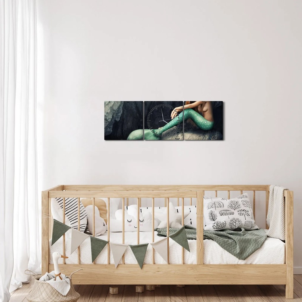 Tablou - Sirena pe stâncă (cu ceas) (90x30 cm)