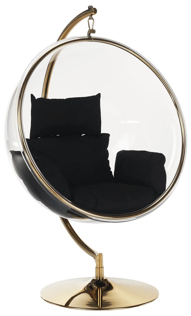 Scaun suspendat cu suport, transparent/auriu/negru, BUBBLE NEW TIP 3
