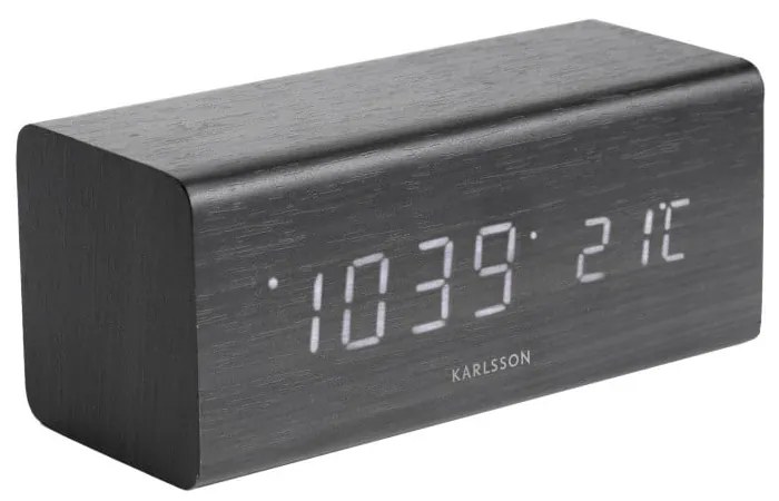 Ceas alarmă cu aspect de lemn Karlsson Block, 16 x 7,2 cm, negru