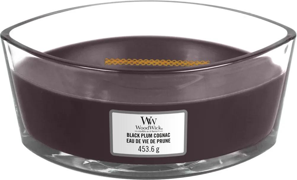 WoodWick lumanare parfumata Black Plum Cognac barca