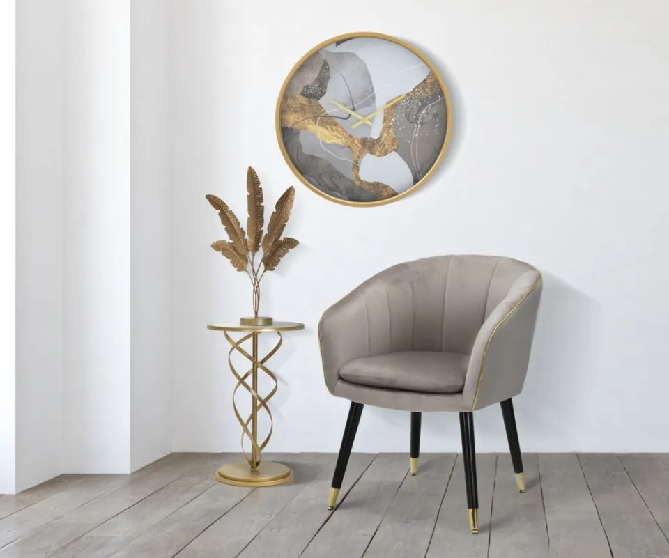 Masuta auxiliara carrara alb/aurie din metal si MDF, ∅ 38 cm, Spiral Mauro Ferretti