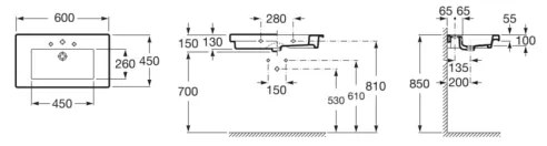 Roca PRISMA A327546000 - Lavoar suspendat 60 x 45 cm, ceramică, alb