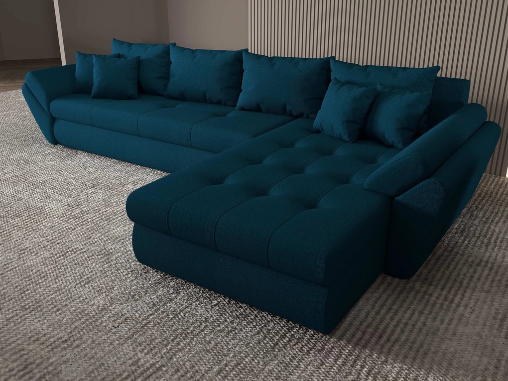 Colțar extensibil dumonde cu ladă de depozitare si sezut confortabil din spuma high-density, Loana XL Enjoy Petrol II 335x185 cm
