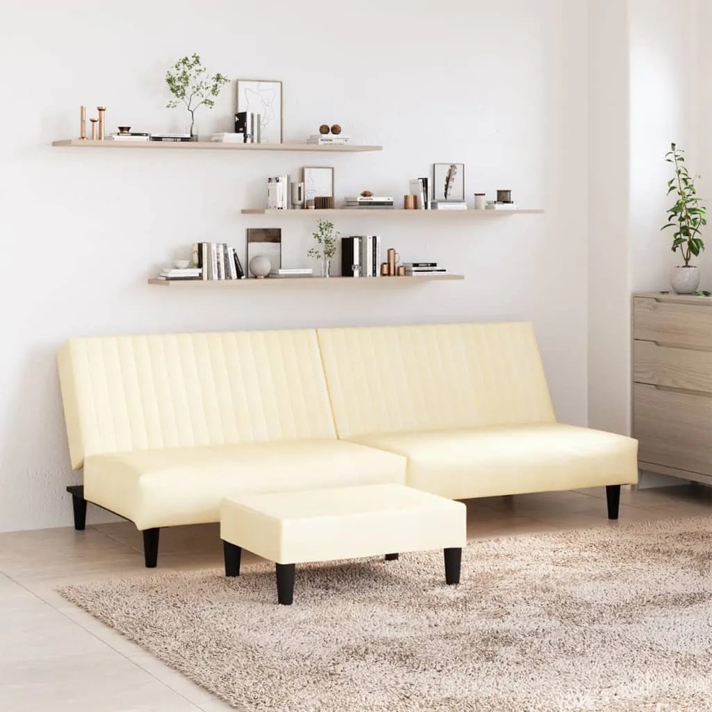 Canapea extensibilă 2 locuri şi taburet, crem, piele ecologică