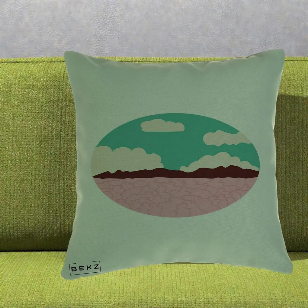 Perna Decorativa Peisaj Desert Oval Pastel, 40x40 cm, Verde, Husa Detasabila, Perna Inclusa, BEKZ®