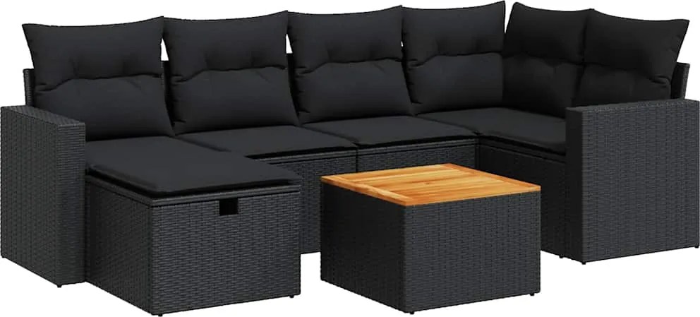 vidaXL Set canapele de grădină cu perne, 7 piese, negru, poliratan