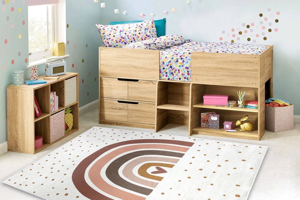 BAMBINO 46960 covor lavabil Curcubeu, puncte pentru copii anti-alunecare - alb / maro