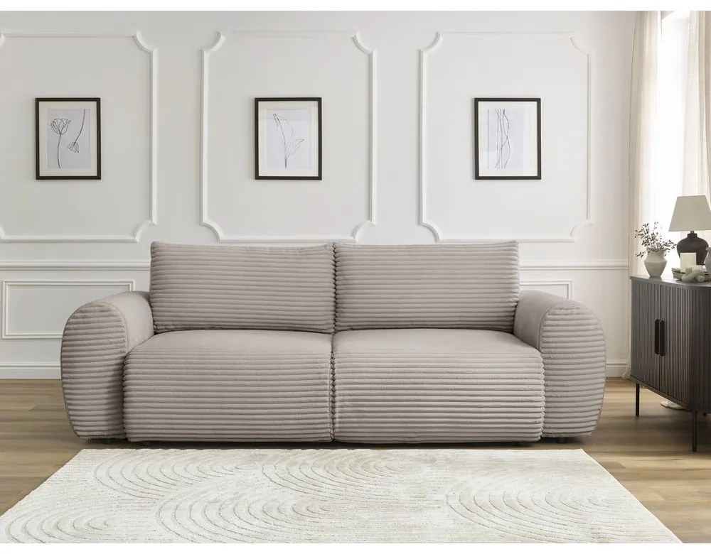 Canapea gri deschis/bej extensibilă cu tapițerie din catifea reiată 257 cm Lucien – Bobochic Paris