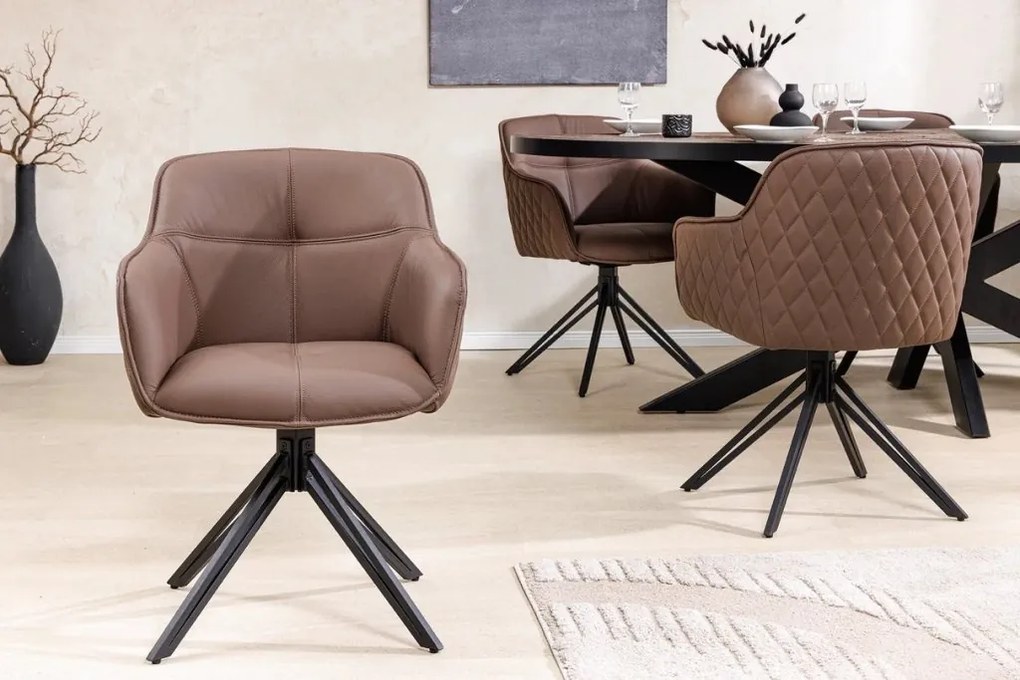 Set 2 scaune Pivotante, Piele Naturala, Maro, Euphoria