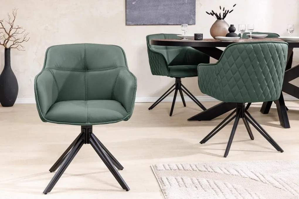 Set 2 scaune Pivotante, Piele Naturala, Verde, Euphoria