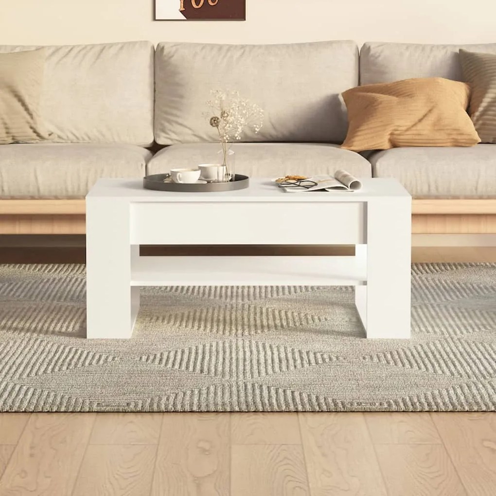 Masuta de cafea, alb, 102x55x45 cm, lemn prelucrat 1, Alb