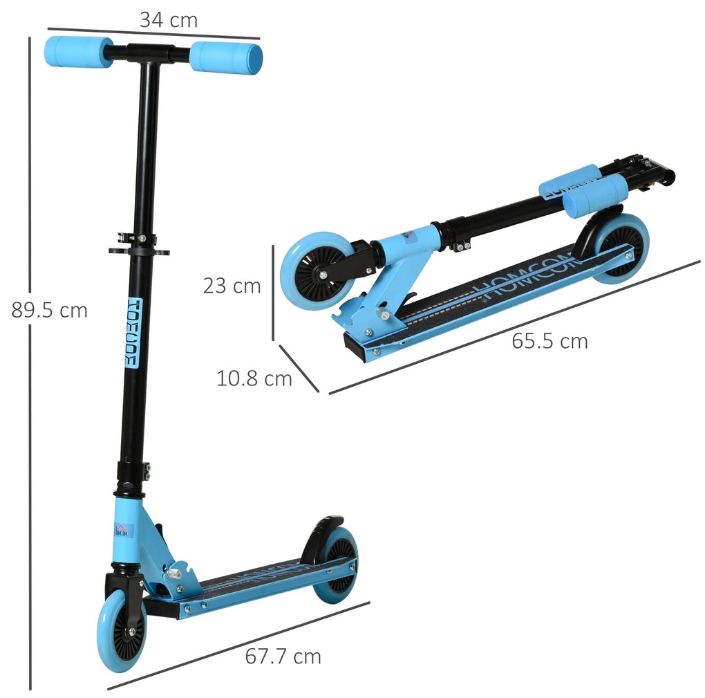 HOMCOM Trotineta Pliabila, Reglabila in Inaltime pentru Copii cu varsta intre 3 si 8 ani,  Albastra