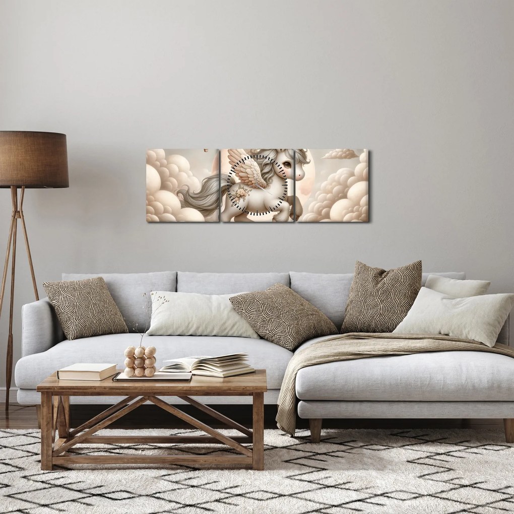 Tablou - Inorog în nori (cu ceas) (90x30 cm)