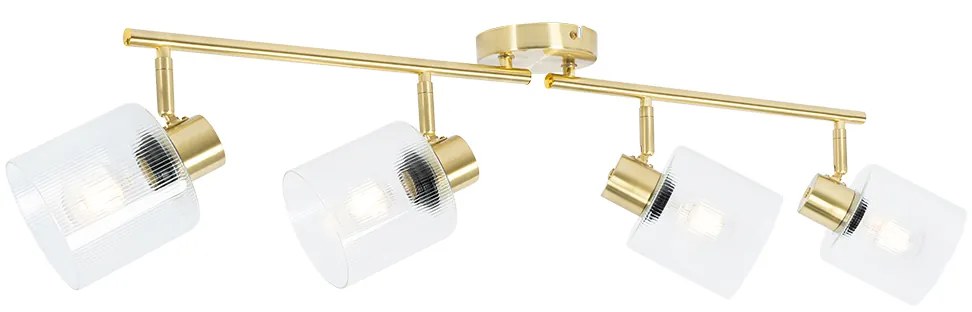 Plafonieră cu spoturi aurie cu sticlă 4 lumini reglabile - Laura