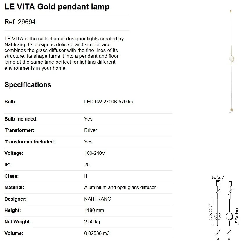 Lampa LED podea/tavan design modern deosebit LE VITA LED Gold 29694
