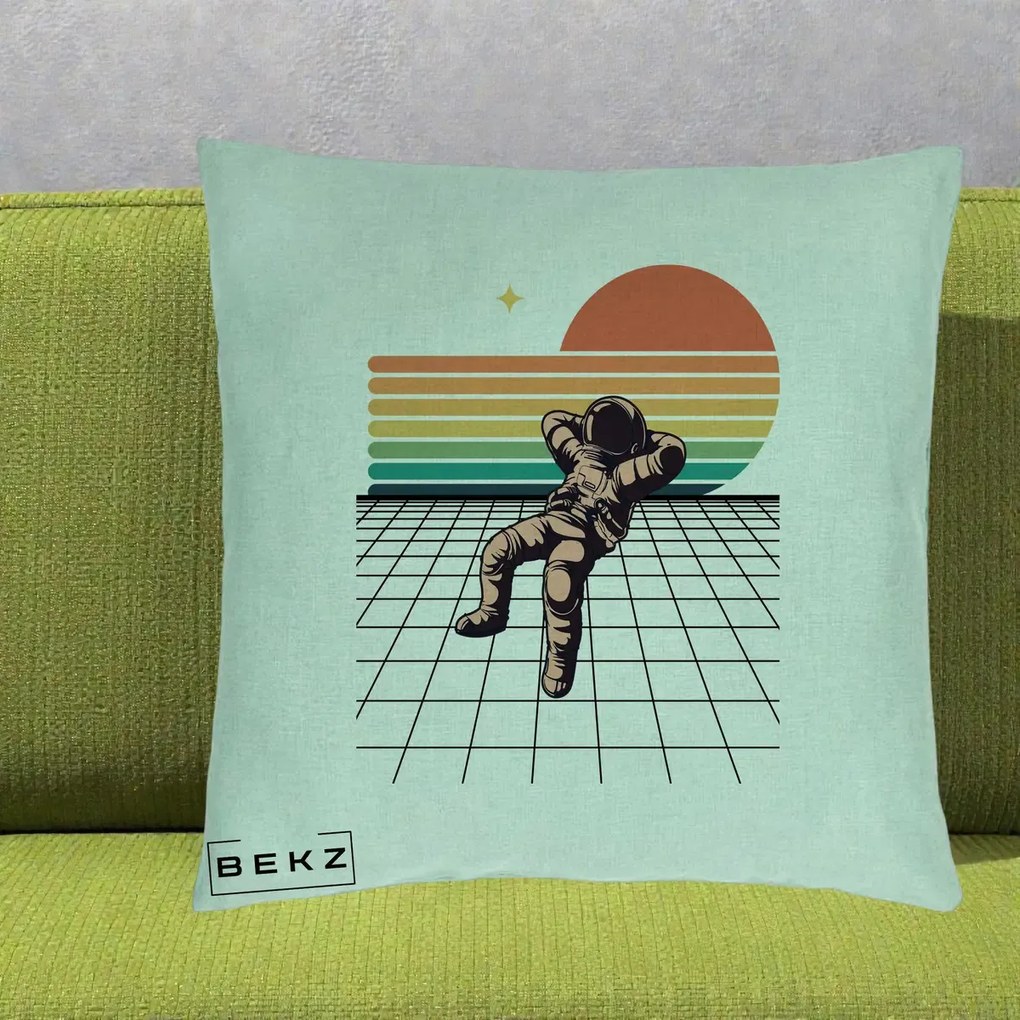 Perna Decorativa Astronaut Retro Space, 40x40 cm, Verde Menta, Husa Detasabila, Perna Inclusa, BEKZ®