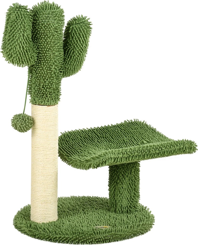 Copac de 55,5cm in Forma de Cactus pentru Pisici de Interior, Turn pentru Pisici cu Stalpi de Zgariat, Pat, Minge, Verde PawHut | Aosom Romania
