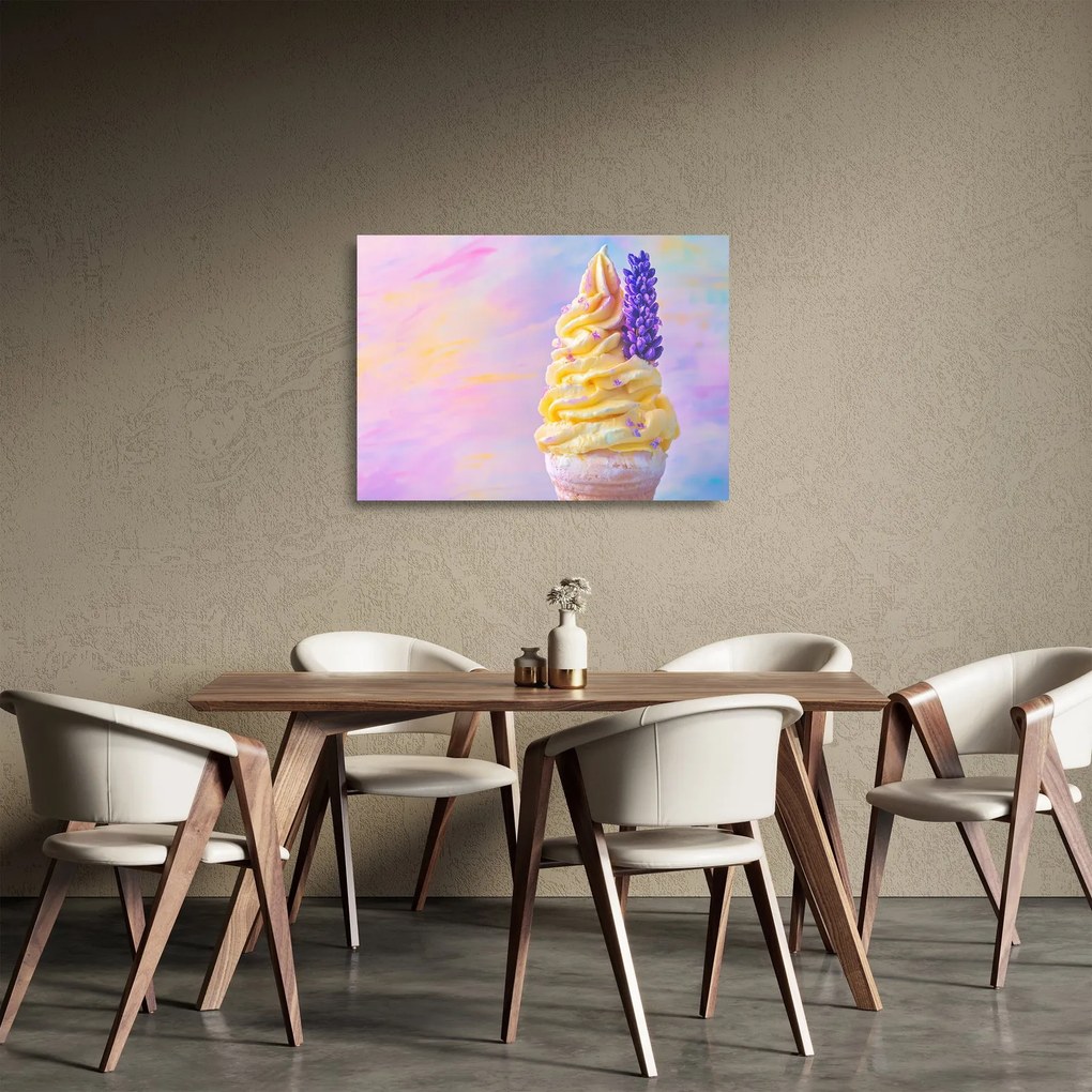 Tablou pe sticlă - Înghețată cu lavandă (70x50 cm)