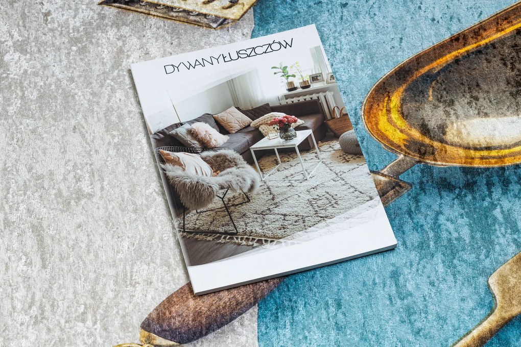 ANDRE 33220 covor lavabil linguri, bucatarie, anti-alunecare - albastru / aur