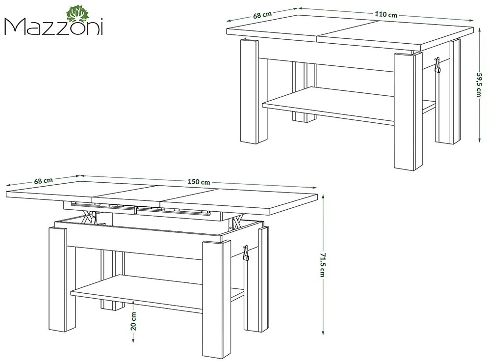 Mazzoni ASTORIA Stejar Maro - MĂSUȚĂ EXTENSIBILĂ MĂSUȚĂ DE CAFEA CU RAFT